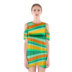 Green And Orange Decorative Design Cutout Shoulder Dress by Valentinaart