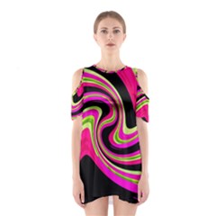 Magenta And Yellow Cutout Shoulder Dress by Valentinaart