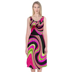 Magenta And Yellow Midi Sleeveless Dress by Valentinaart