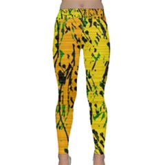 Gentle Yellow Abstract Art Yoga Leggings  by Valentinaart