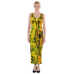 Gentle Yellow Abstract Art Fitted Maxi Dress by Valentinaart