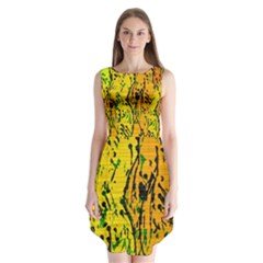 Gentle Yellow Abstract Art Sleeveless Chiffon Dress  