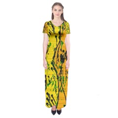 Gentle Yellow Abstract Art Short Sleeve Maxi Dress by Valentinaart