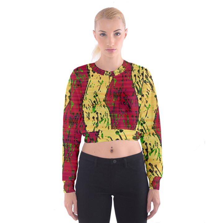 Maroon and ocher abstract art Women s Cropped Sweatshirt