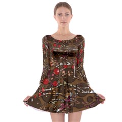 Brown Confusion Long Sleeve Skater Dress by Valentinaart