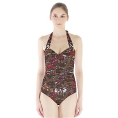 Brown Confusion Halter Swimsuit by Valentinaart