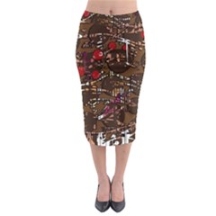 Brown Confusion Midi Pencil Skirt by Valentinaart