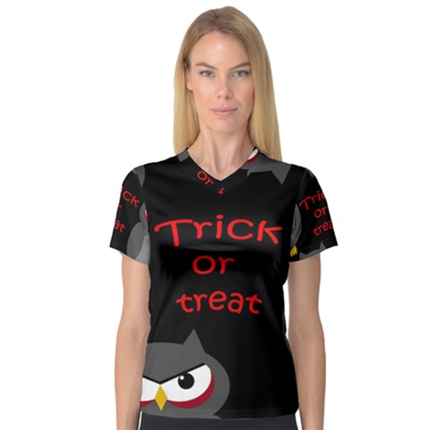 Trick Or Treat - Owls Women s V-neck Sport Mesh Tee by Valentinaart