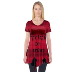 Trick Or Treat - Black Cat Short Sleeve Tunic  by Valentinaart