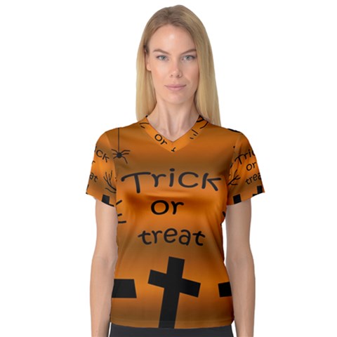 Trick Or Treat - Cemetery  Women s V-neck Sport Mesh Tee by Valentinaart