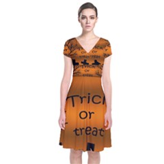 Trick Or Treat - Cemetery  Short Sleeve Front Wrap Dress by Valentinaart