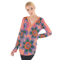 Colorful Floral Dream Women s Tie Up Tee by DanaeStudio