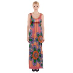 Colorful Floral Dream Maxi Thigh Split Dress by DanaeStudio