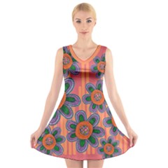 Colorful Floral Dream V-neck Sleeveless Dress by DanaeStudio