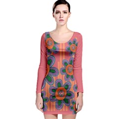 Colorful Floral Dream Long Sleeve Bodycon Dress by DanaeStudio