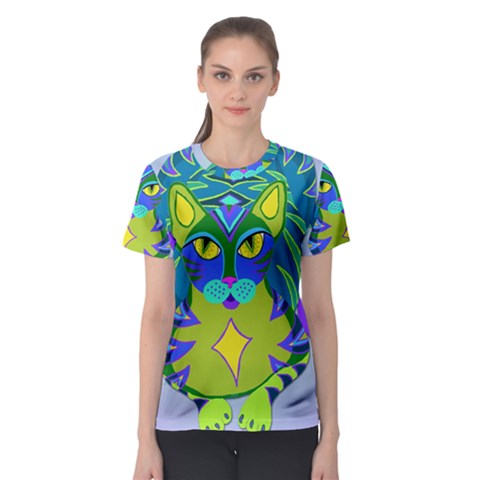 Peacock Tabby Women s Sport Mesh Tee by jbyrdyoga