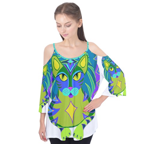 Peacock Tabby  Flutter Tees by jbyrdyoga