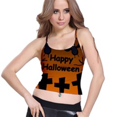 Happy Halloween - Bats On The Cemetery Spaghetti Strap Bra Top by Valentinaart