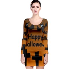 Happy Halloween - Bats On The Cemetery Long Sleeve Bodycon Dress by Valentinaart