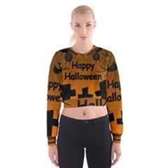 Happy Halloween - Bats On The Cemetery Women s Cropped Sweatshirt by Valentinaart