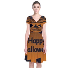 Happy Halloween - Bats On The Cemetery Short Sleeve Front Wrap Dress by Valentinaart