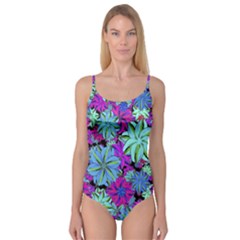 Vibrant Floral Collage Print Camisole Leotard 