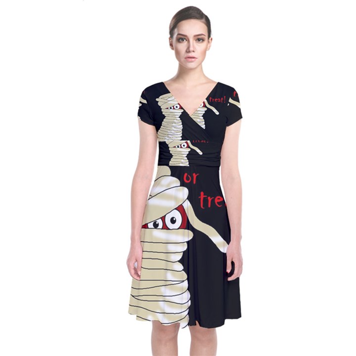 Halloween mummy   Short Sleeve Front Wrap Dress