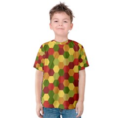 Hexagons In Reds Yellows And Greens Kids  Cotton Tee