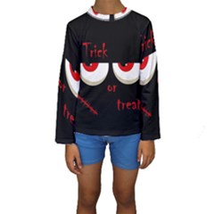 Halloween  trick Or Treat  - Monsters Red Eyes Kids  Long Sleeve Swimwear by Valentinaart