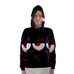 Halloween  trick Or Treat  - Monsters Red Eyes Hooded Wind Breaker (women) by Valentinaart