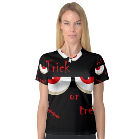 Halloween  trick Or Treat  - Monsters Red Eyes Women s V-neck Sport Mesh Tee by Valentinaart