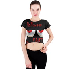 Halloween Party - Red Eyes Monster Crew Neck Crop Top by Valentinaart