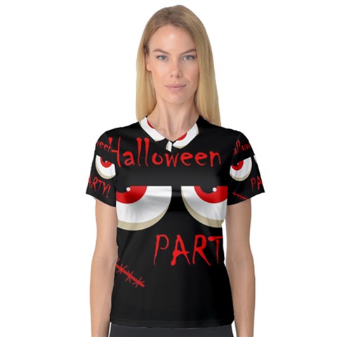 Halloween Party - Red Eyes Monster Women s V-neck Sport Mesh Tee by Valentinaart