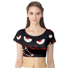 Happy Halloween - Red Eyes Monster Short Sleeve Crop Top (tight Fit) by Valentinaart