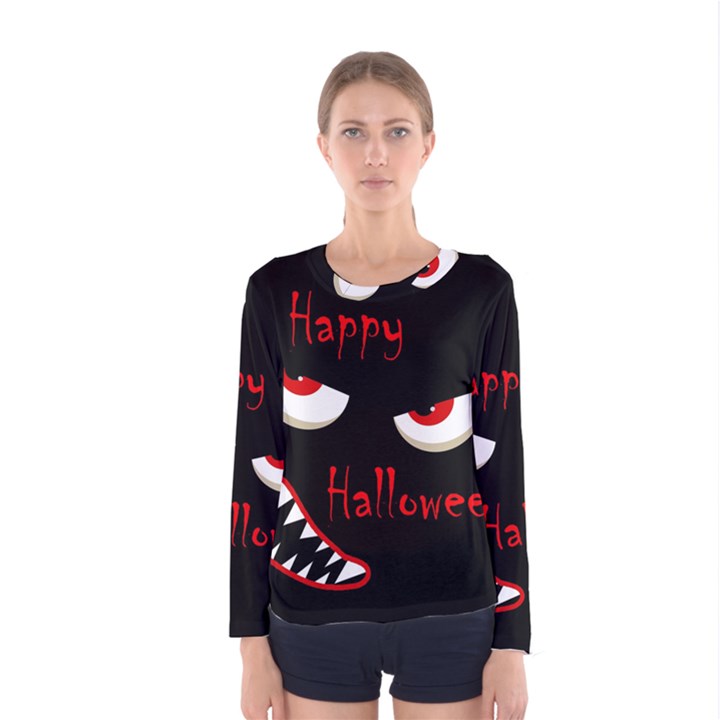 Happy Halloween - red eyes monster Women s Long Sleeve Tee