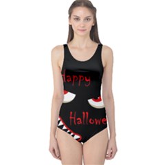 Happy Halloween - Red Eyes Monster One Piece Swimsuit by Valentinaart