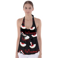 Happy Halloween - Red Eyes Monster Babydoll Tankini Top by Valentinaart