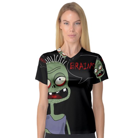 Halloween Zombie Women s V-neck Sport Mesh Tee by Valentinaart