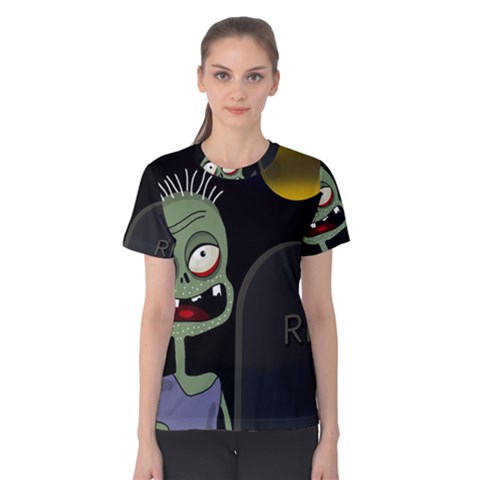 Halloween Zombie On The Cemetery Women s Cotton Tee by Valentinaart