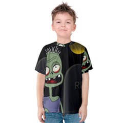 Halloween Zombie On The Cemetery Kids  Cotton Tee