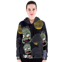 Halloween Zombie On The Cemetery Women s Zipper Hoodie by Valentinaart