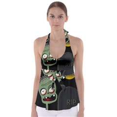 Halloween Zombie On The Cemetery Babydoll Tankini Top by Valentinaart