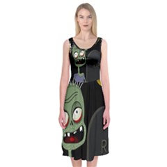 Halloween Zombie On The Cemetery Midi Sleeveless Dress by Valentinaart