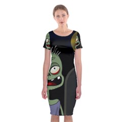 Halloween Zombie On The Cemetery Classic Short Sleeve Midi Dress by Valentinaart