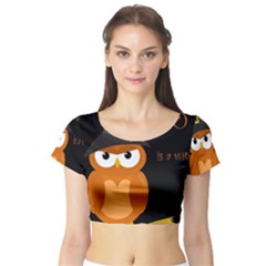 Halloween Witch - Orange Owl Short Sleeve Crop Top (tight Fit) by Valentinaart