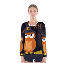 Halloween witch - orange owl Women s Long Sleeve Tee