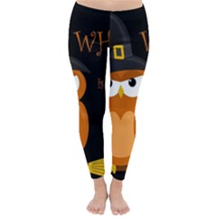 Halloween Witch - Orange Owl Winter Leggings  by Valentinaart