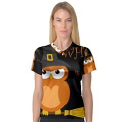 Halloween witch - orange owl Women s V-Neck Sport Mesh Tee