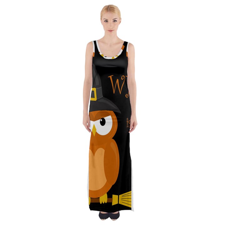 Halloween witch - orange owl Maxi Thigh Split Dress