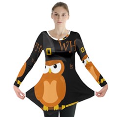 Halloween witch - orange owl Long Sleeve Tunic 